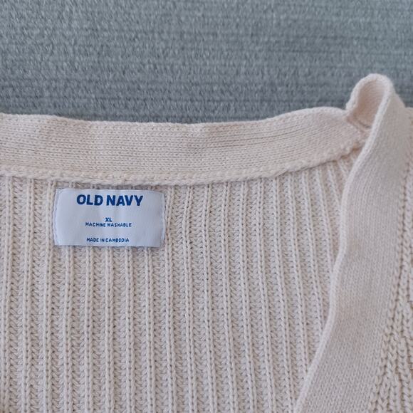 Old Navy Cardigan Sweater Womens XL Beige Knit V Neck Casual Stretch Minimalist - Picture 8 of 10